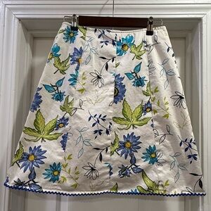 Grace Elements A-Line Skirt - White with Blue and Green Floral Size 4